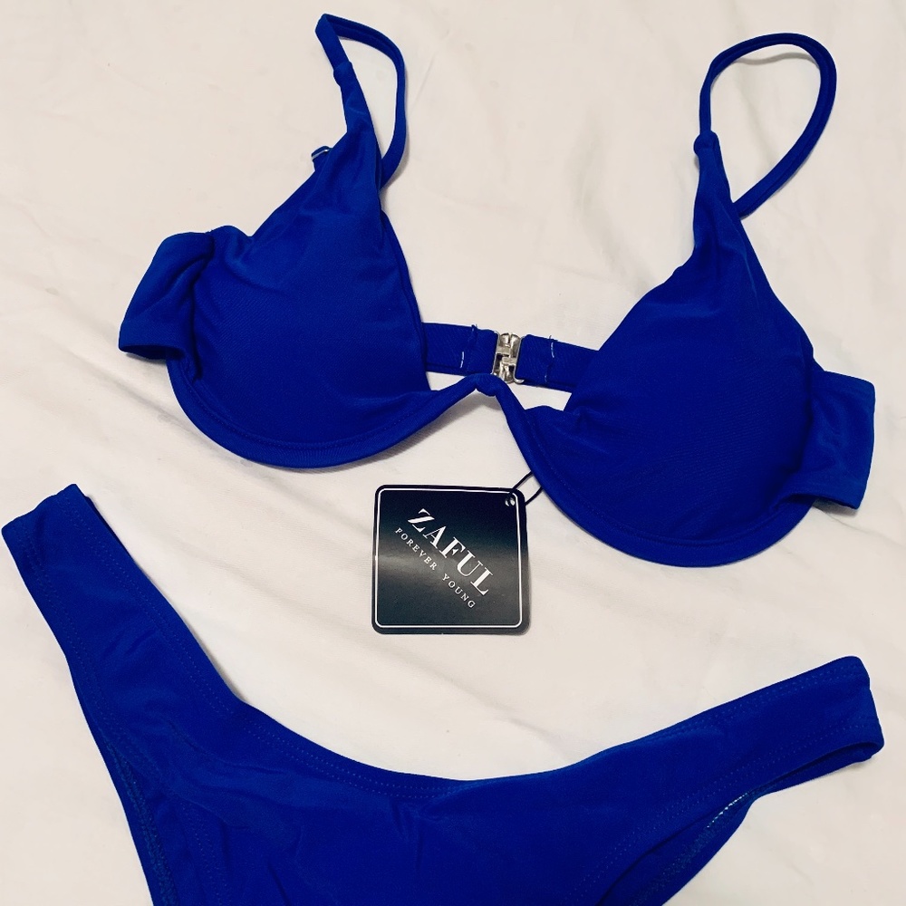 Zaful Blue Push Up Plunge Bikini